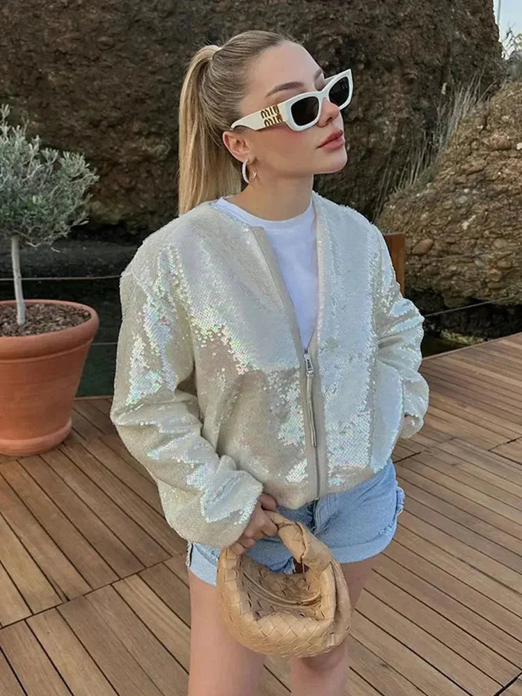 Francesca | bomber con paillettes avorio