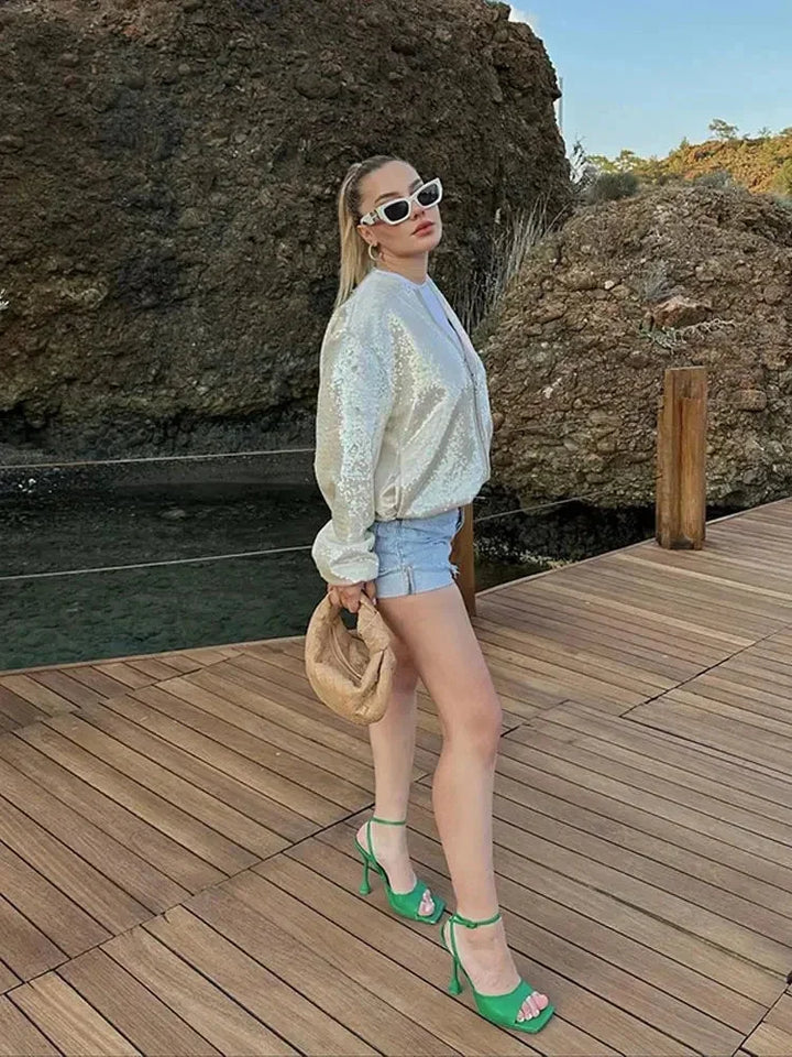 Francesca | bomber con paillettes avorio