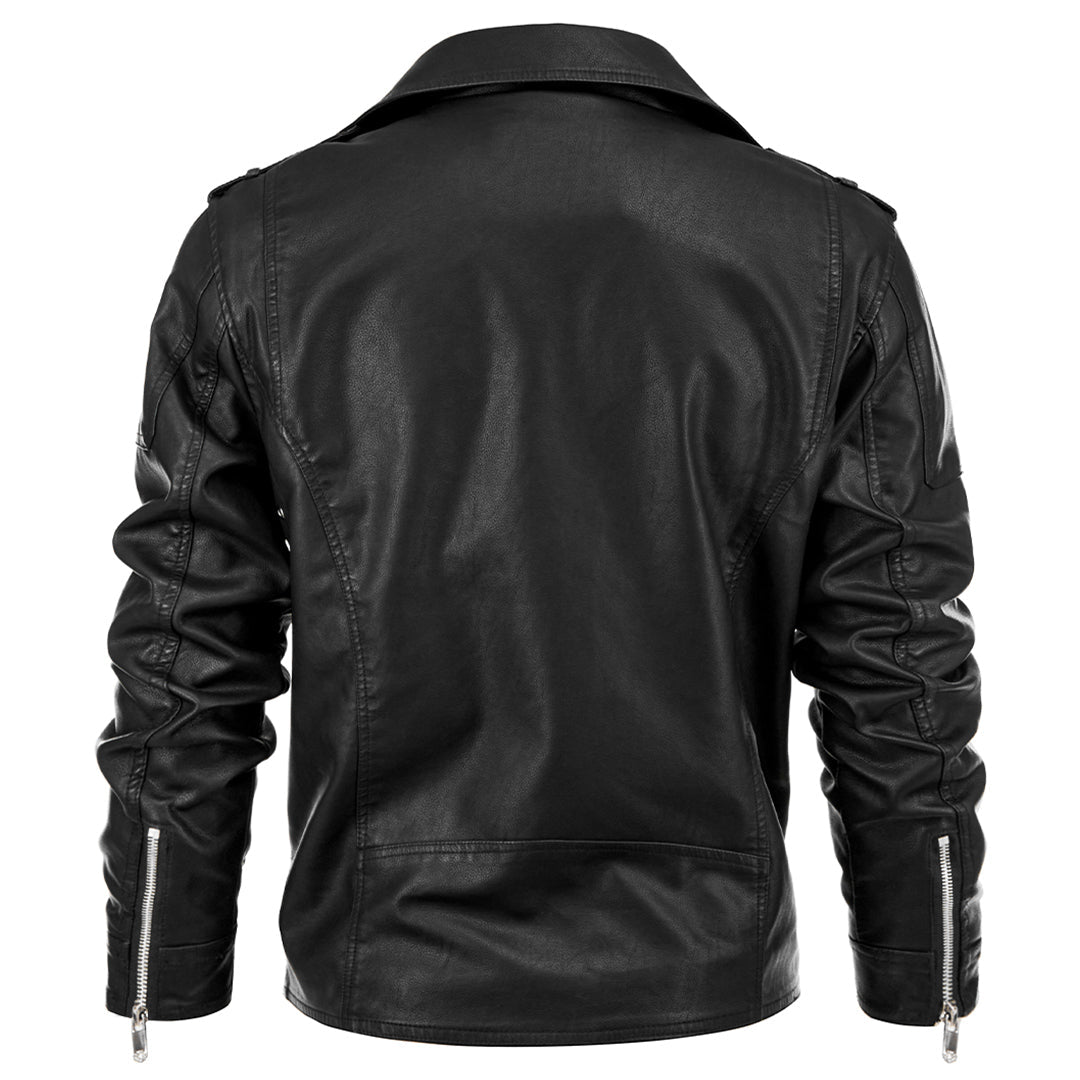 Bruno | giubbotto di pelle uomo biker con zip obliqua – ecopelle nera
