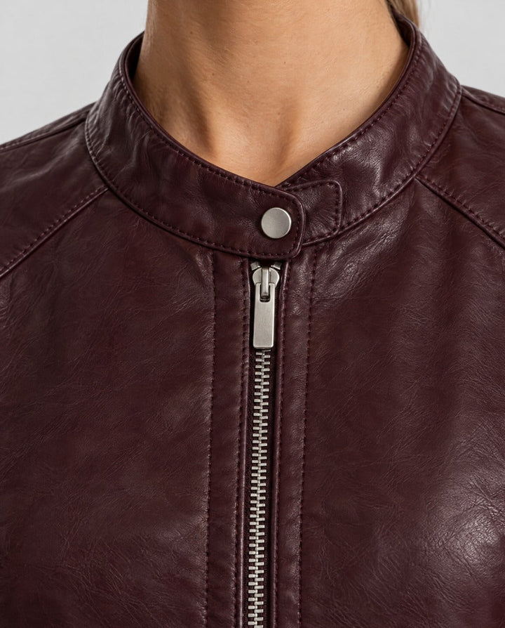 Ester – giacca biker donna in ecopelle con collo alla coreana