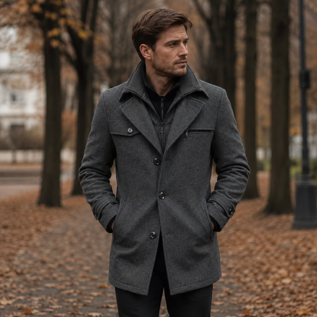 Cappotto uomo elegante doppio collo con zip – Cesare