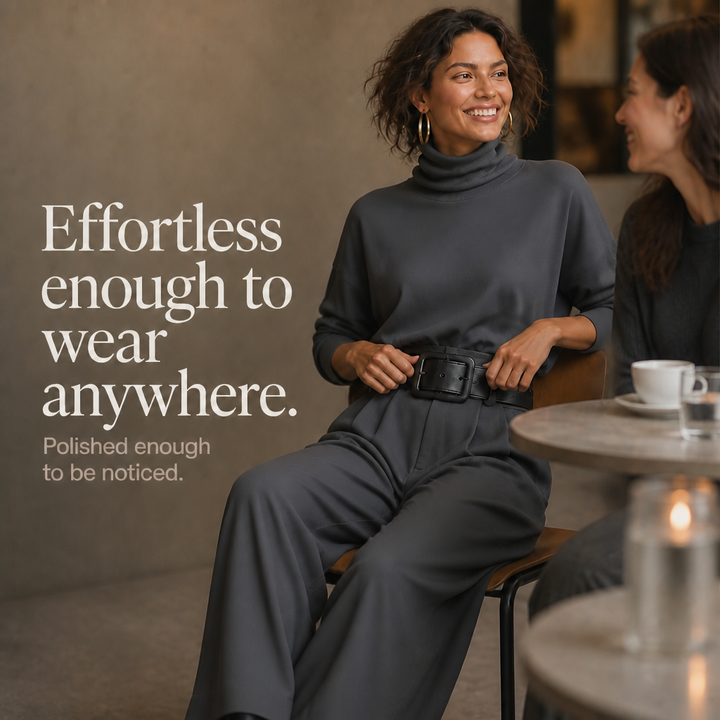 Ludovica | completo donna collo alto e pantaloni vita alta con cintura – set elegante