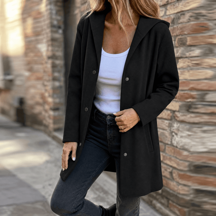 Chiara | cardigan donna con cappuccio – giacca cardigan lunga in maglia