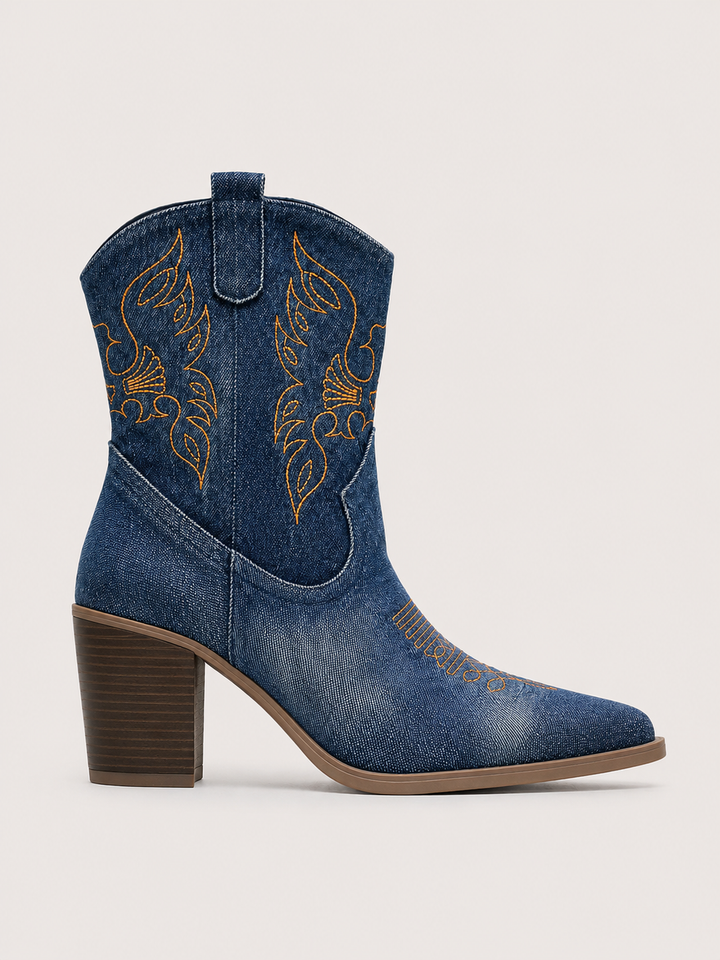 Tina | stivaletti texani in denim ricamati