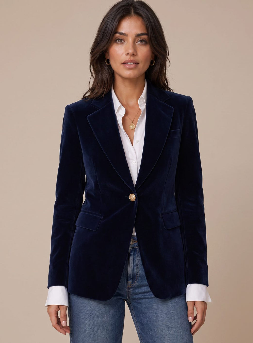Regina – blazer donna in velluto con bottoni dorati