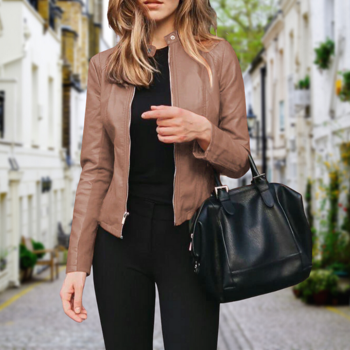 Viviana – giacca in ecopelle donna senza collo con zip
