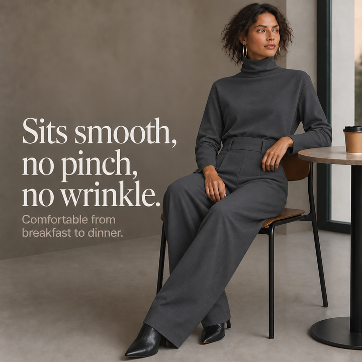 Ludovica | completo donna collo alto e pantaloni vita alta con cintura – set elegante
