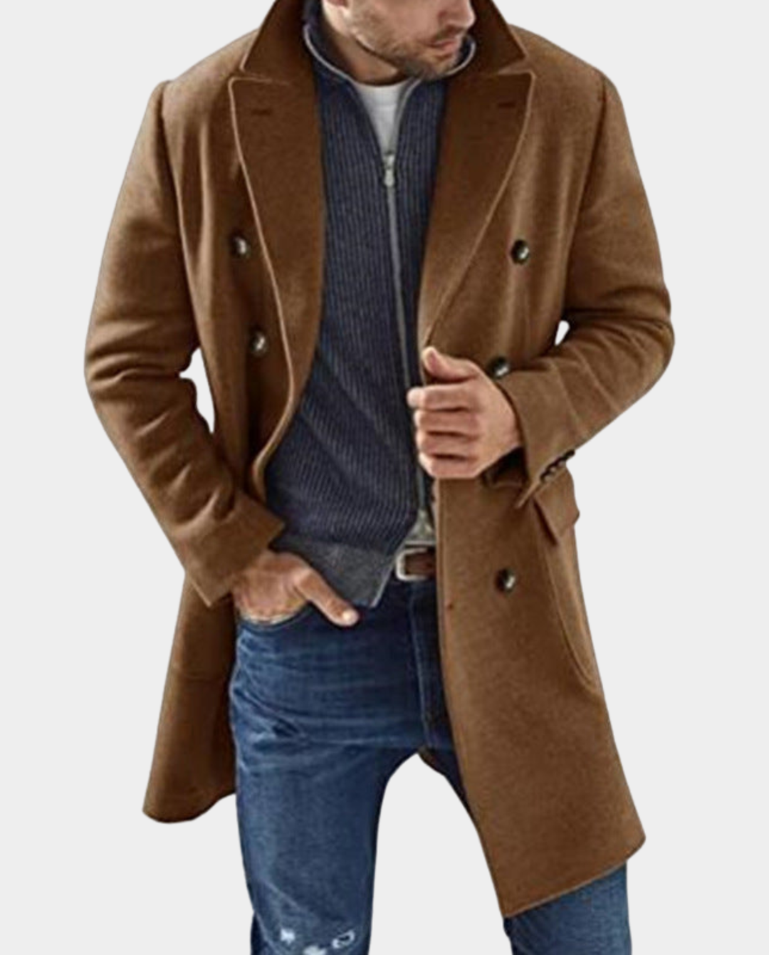 Cappotto doppiopetto uomo elegante effetto camoscio – Ettore
