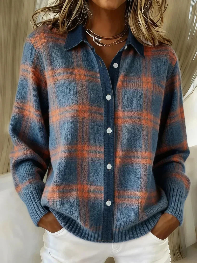 Camilla | cardigan donna a quadri con bottoni – cardigan in maglia caldo e morbido