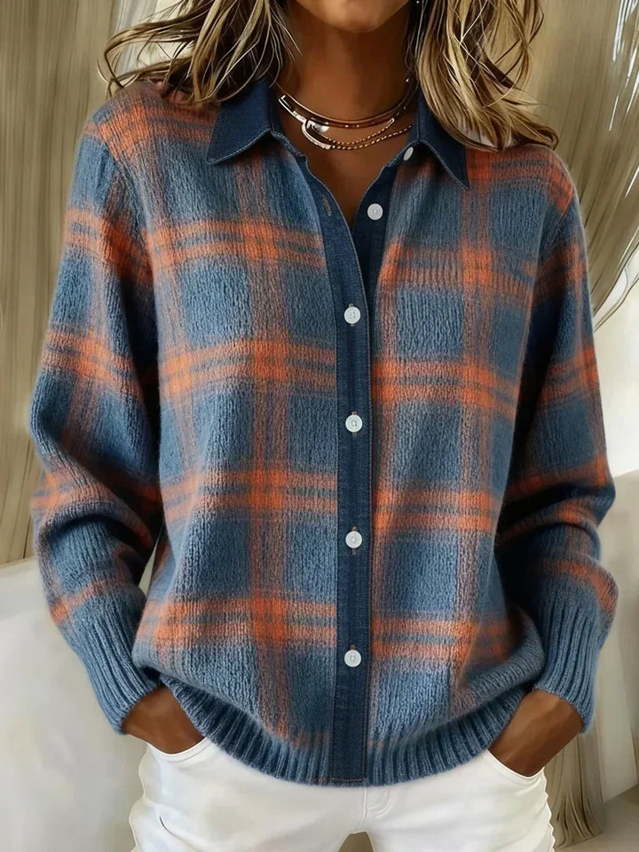 Camilla | cardigan donna a quadri con bottoni – cardigan in maglia caldo e morbido