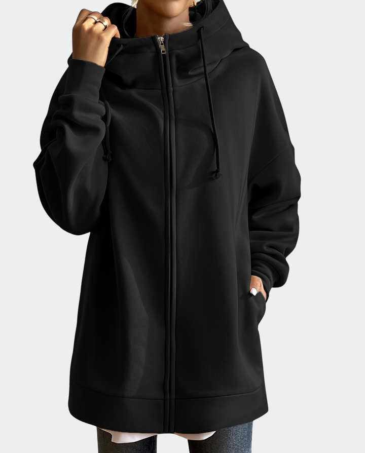 Felpa lunga donna con cappuccio e zip – Greta