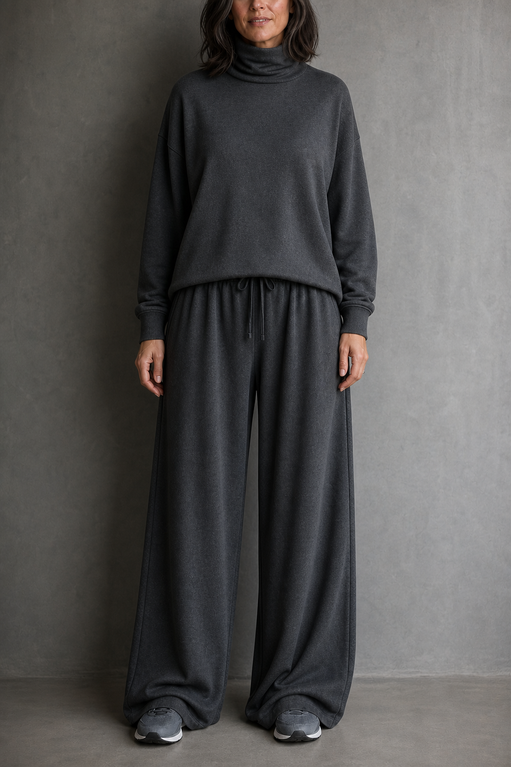 Paola | completo donna maglione collo alto e pantaloni larghi – set in maglia