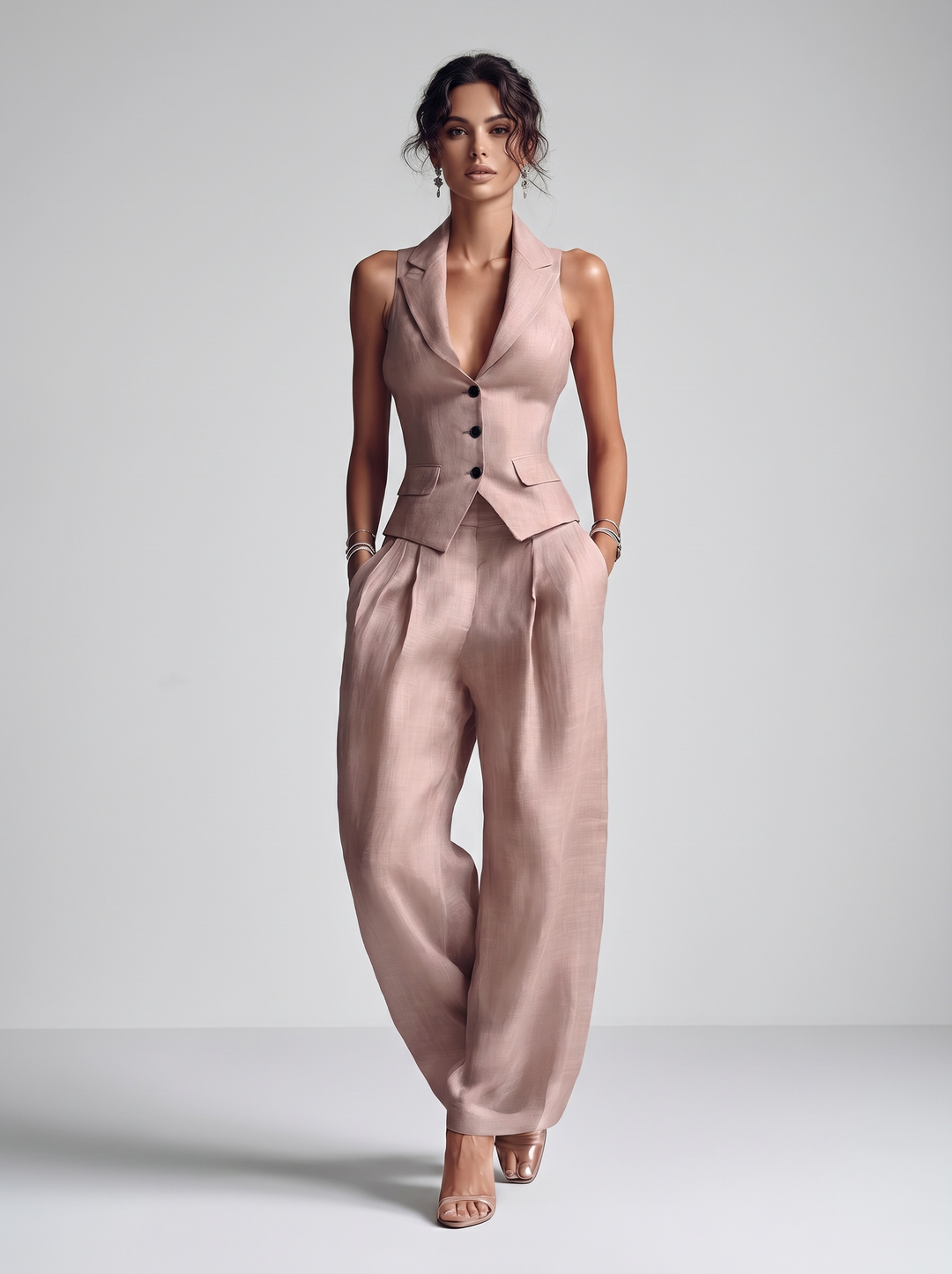 Maia – completo donna con gilet e pantaloni a gamba larga