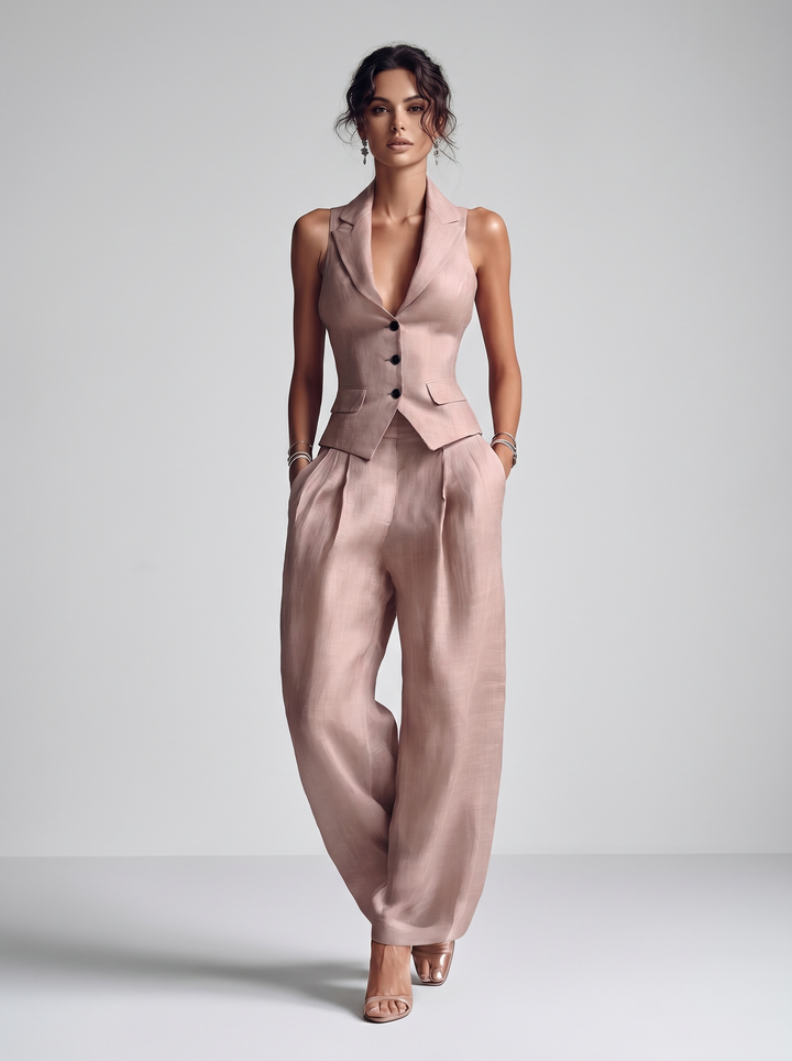 Maia – completo donna con gilet e pantaloni a gamba larga
