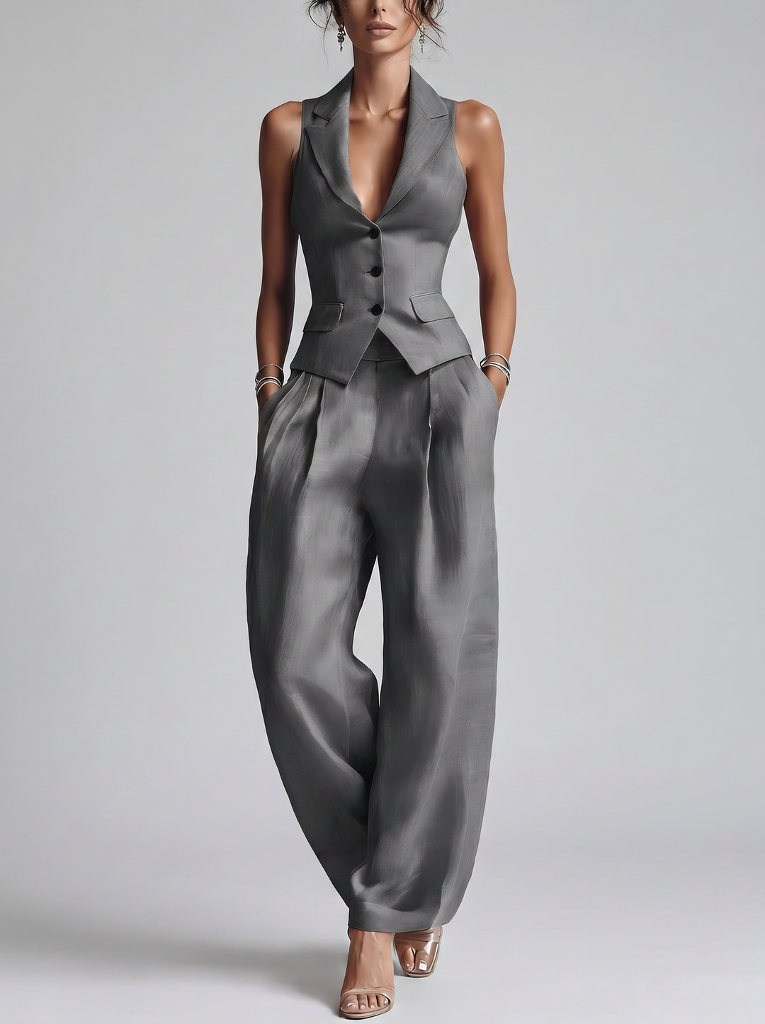 Maia – completo donna con gilet e pantaloni a gamba larga