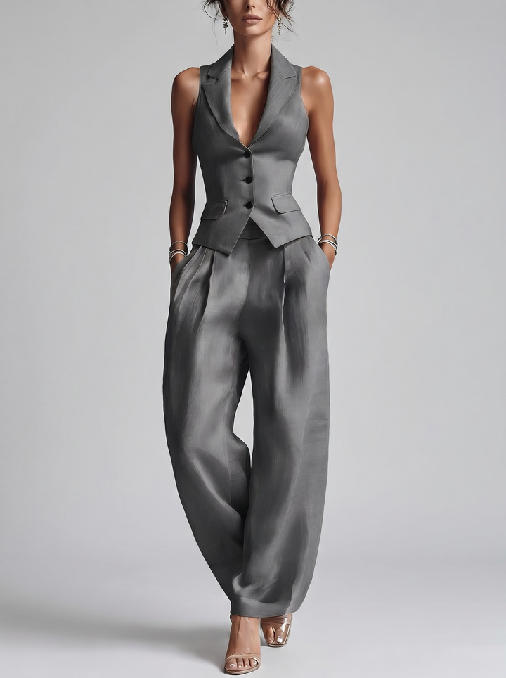 Maia – completo donna con gilet e pantaloni a gamba larga