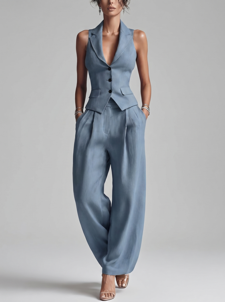 Maia – completo donna con gilet e pantaloni a gamba larga