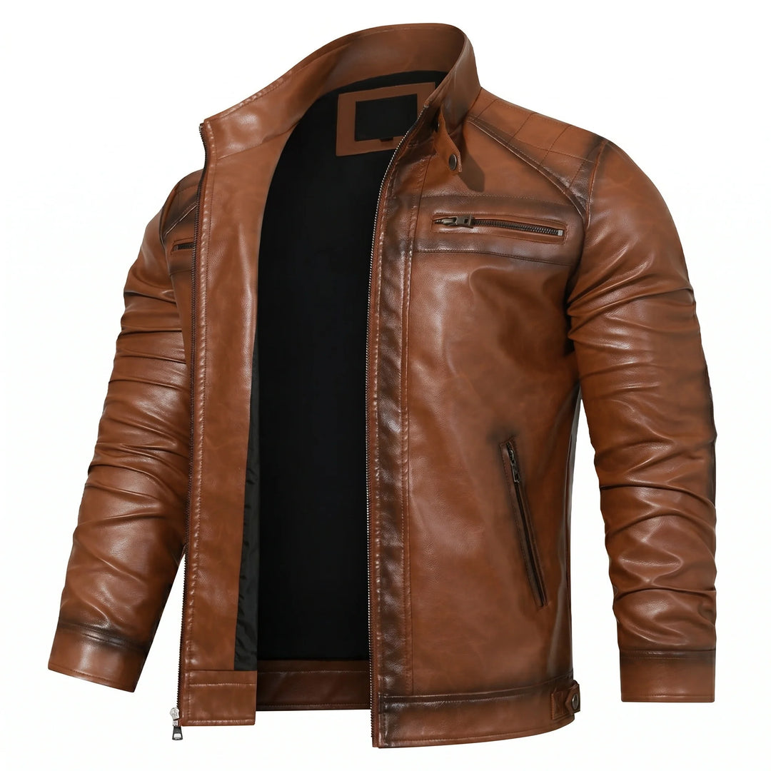 Ruggero | giubbotto in ecopelle uomo cognac – giacca vintage con cuciture