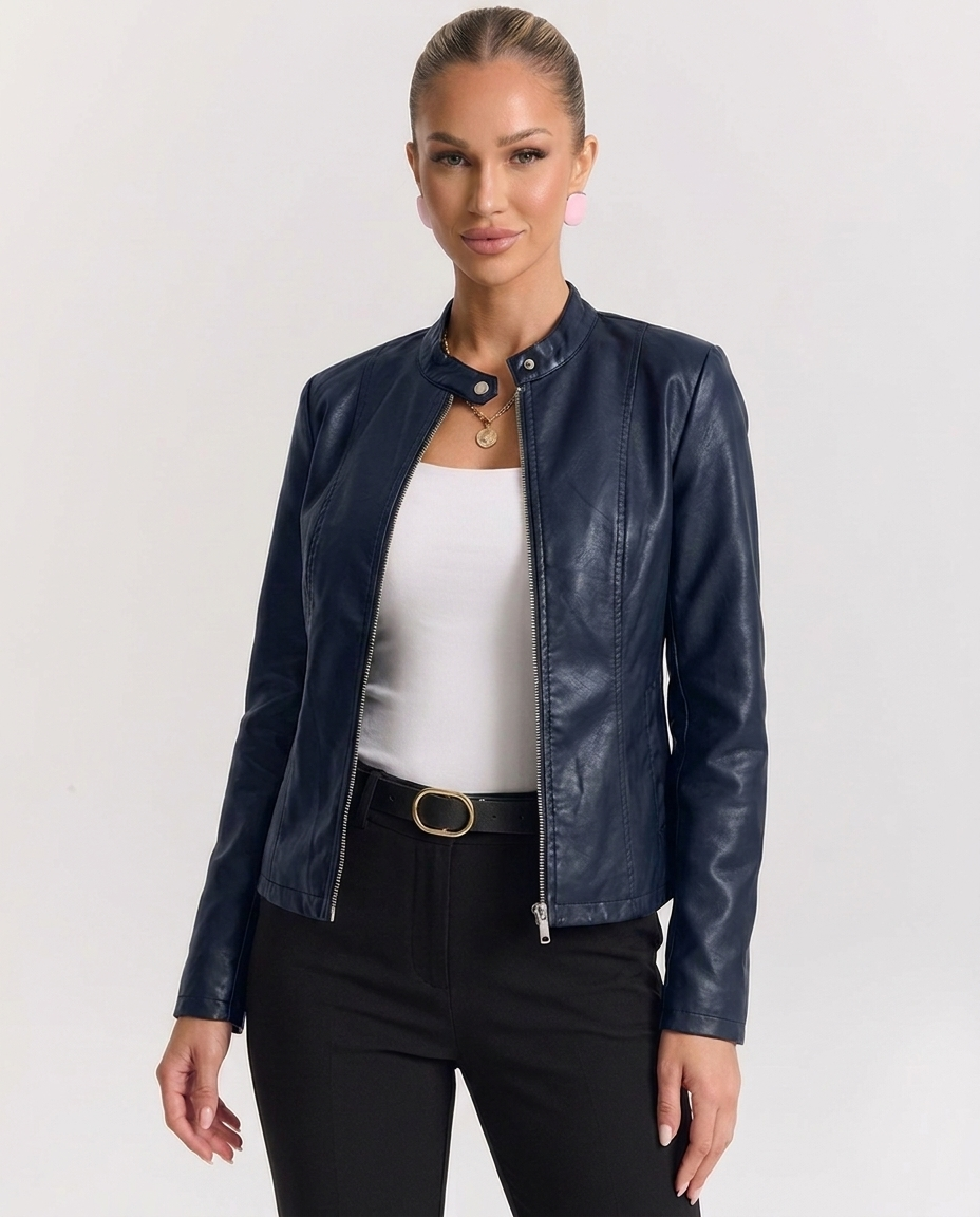 Ester – giacca biker donna in ecopelle con collo alla coreana