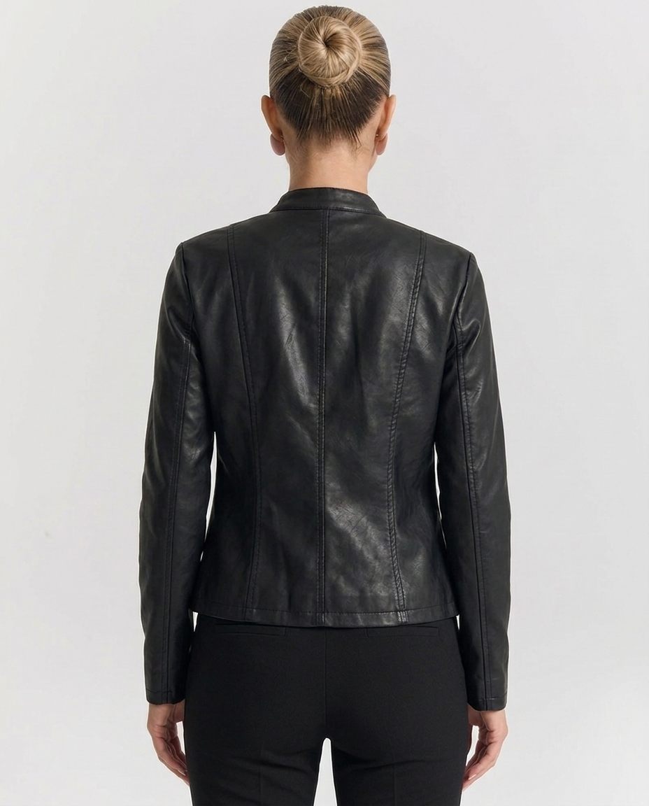 Ester – giacca biker donna in ecopelle con collo alla coreana