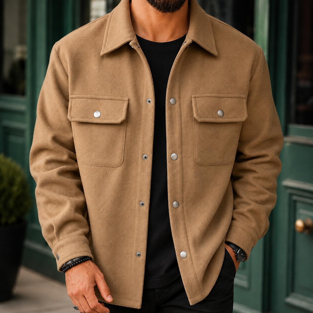 Fabio | giacca uomo in tessuto spazzolato – giacca camicia casual con bottoni
