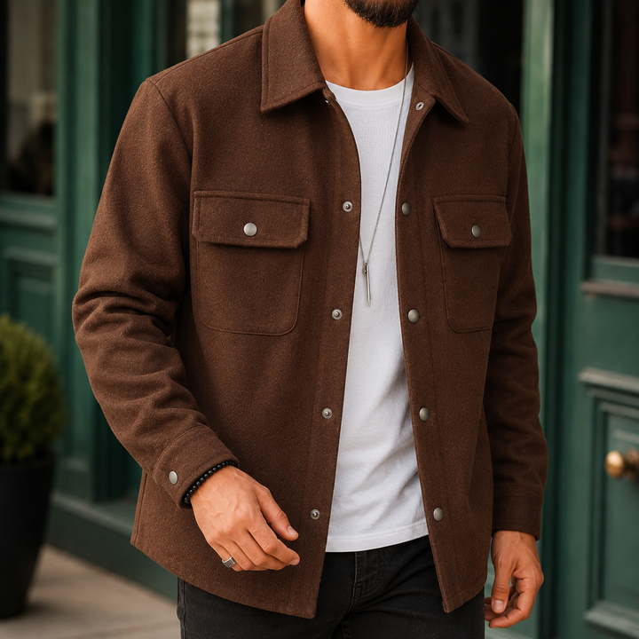 Fabio | giacca uomo in tessuto spazzolato – giacca camicia casual con bottoni