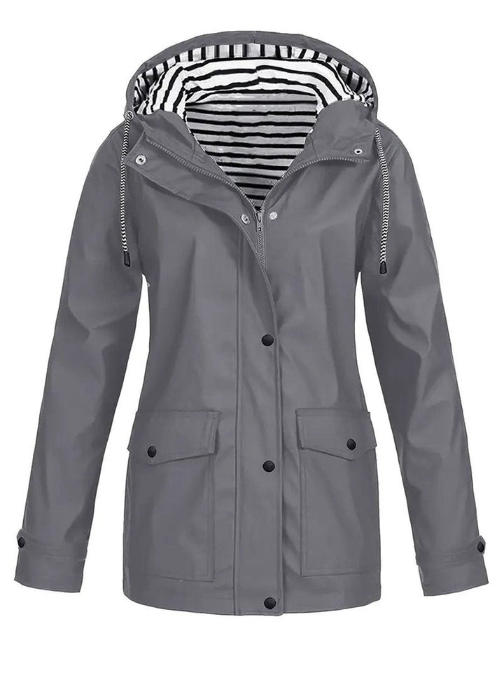 Mariella – giacca donna con cappuccio e fodera a righe