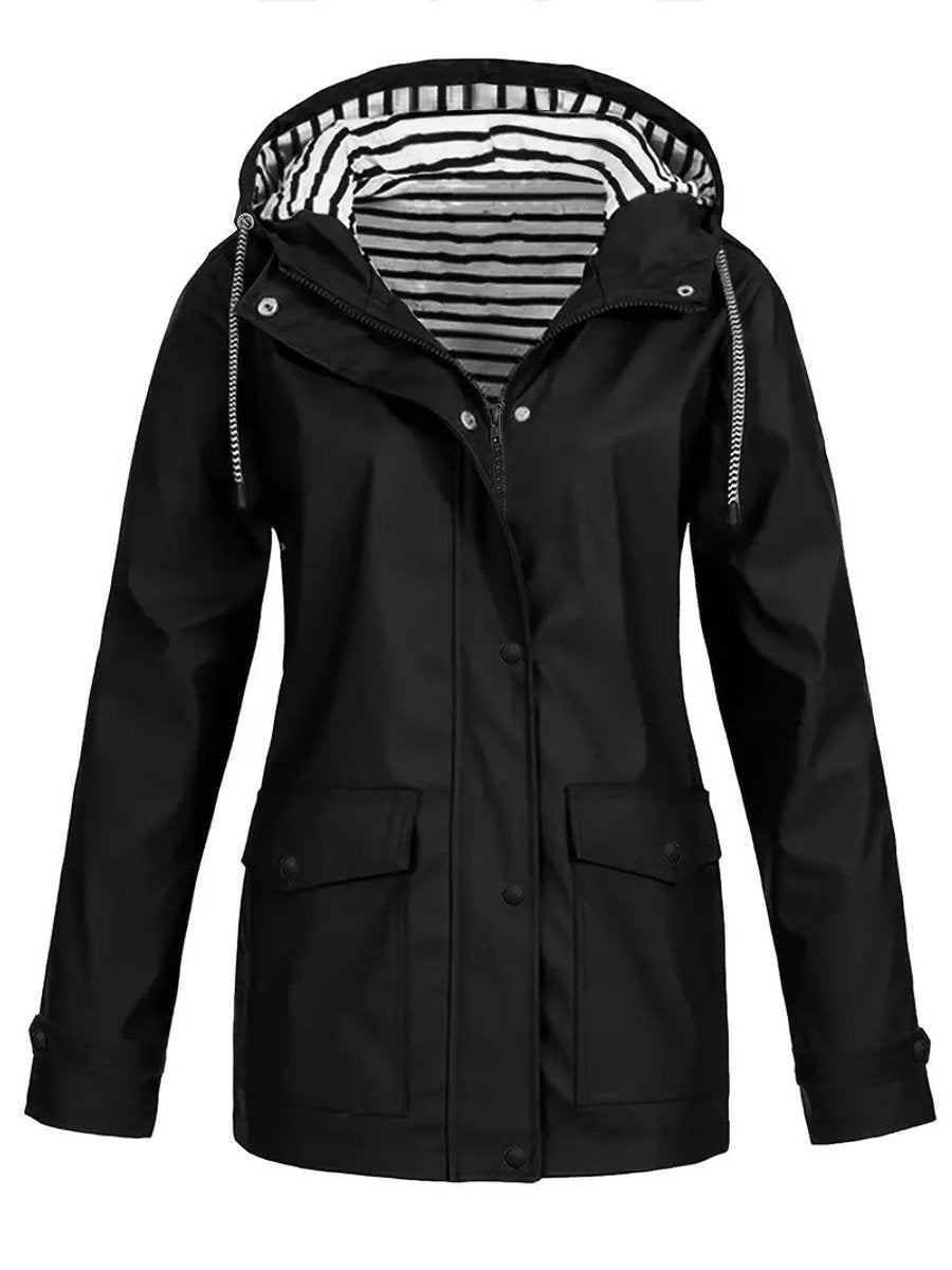 Mariella – giacca donna con cappuccio e fodera a righe