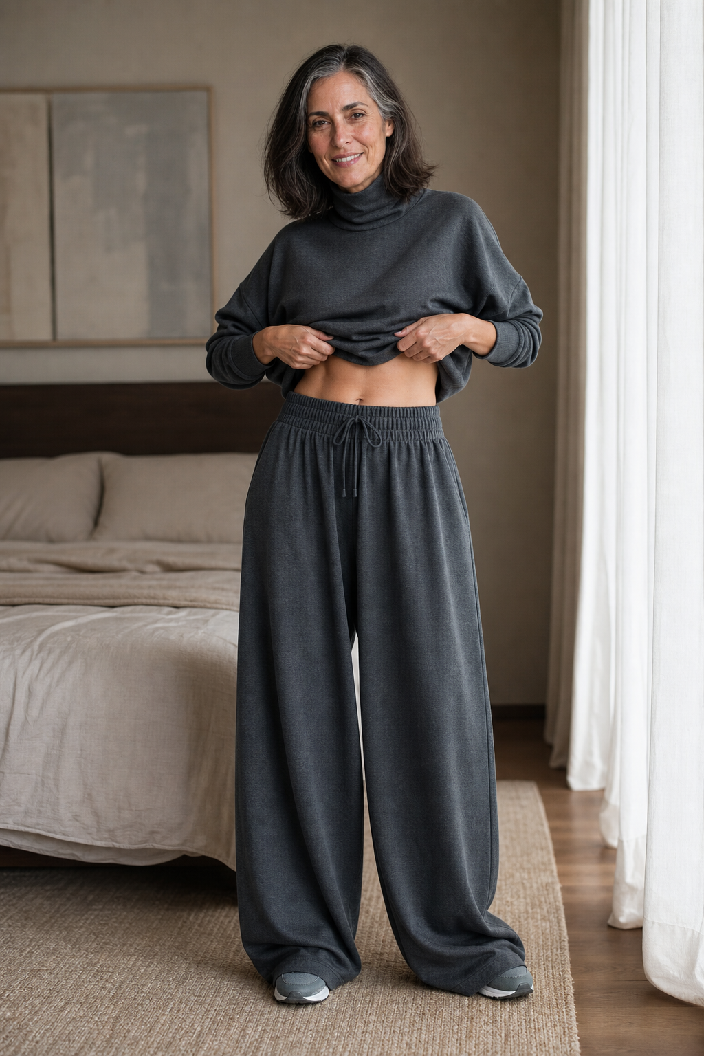 Paola | completo donna maglione collo alto e pantaloni larghi – set in maglia