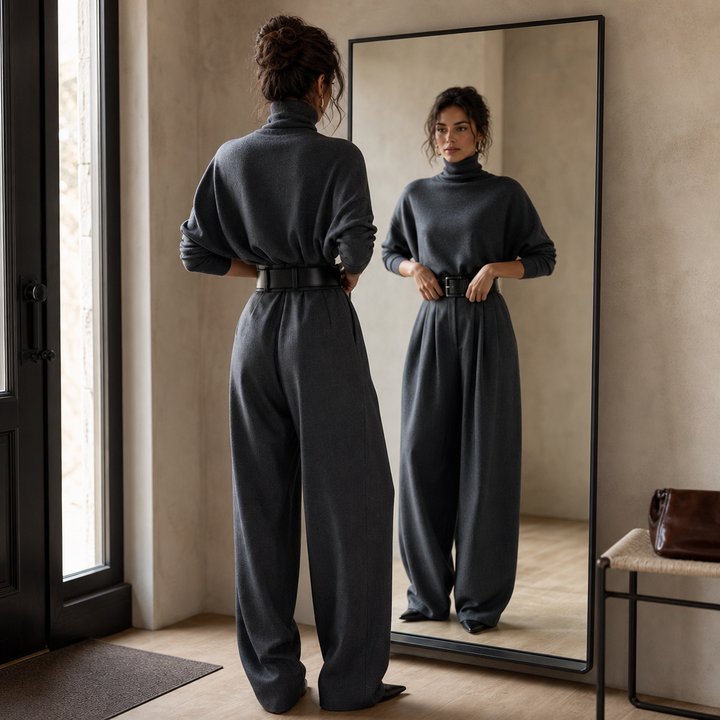 Ludovica | completo donna collo alto e pantaloni vita alta con cintura – set elegante