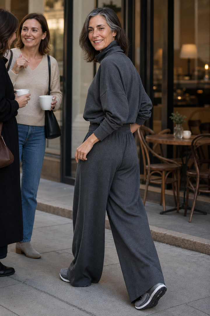 Paola | completo donna maglione collo alto e pantaloni larghi – set in maglia