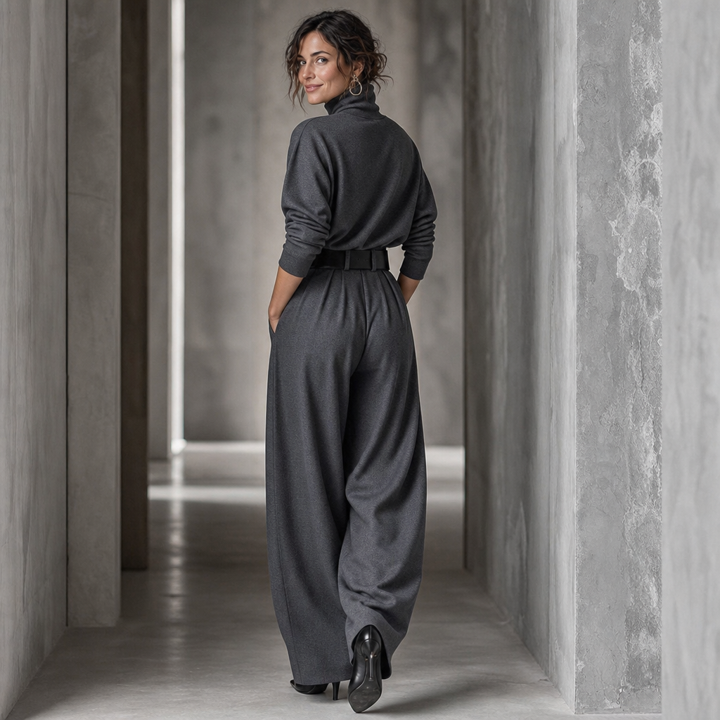 Ludovica | completo donna collo alto e pantaloni vita alta con cintura – set elegante
