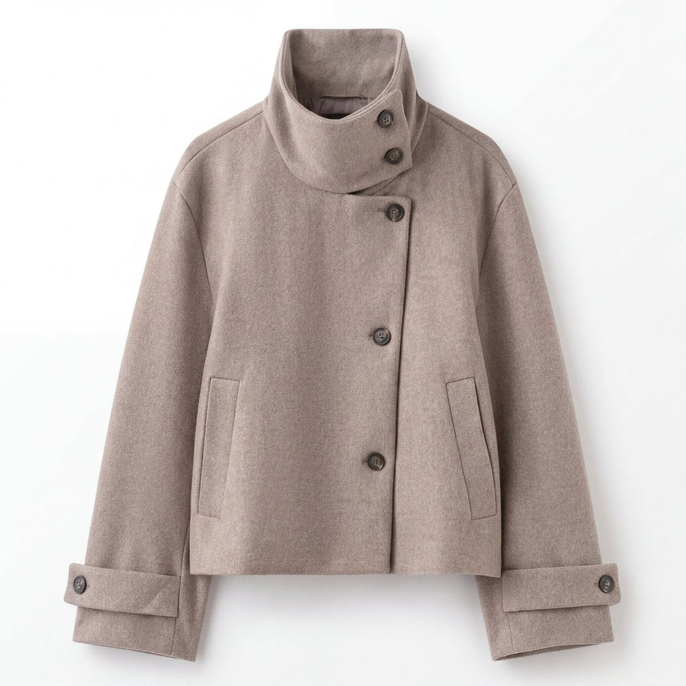Ambra – cappotto donna corto in lana con bottoni asimmetrici