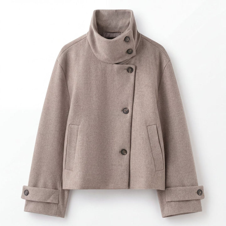 Ambra – cappotto donna corto in lana con bottoni asimmetrici