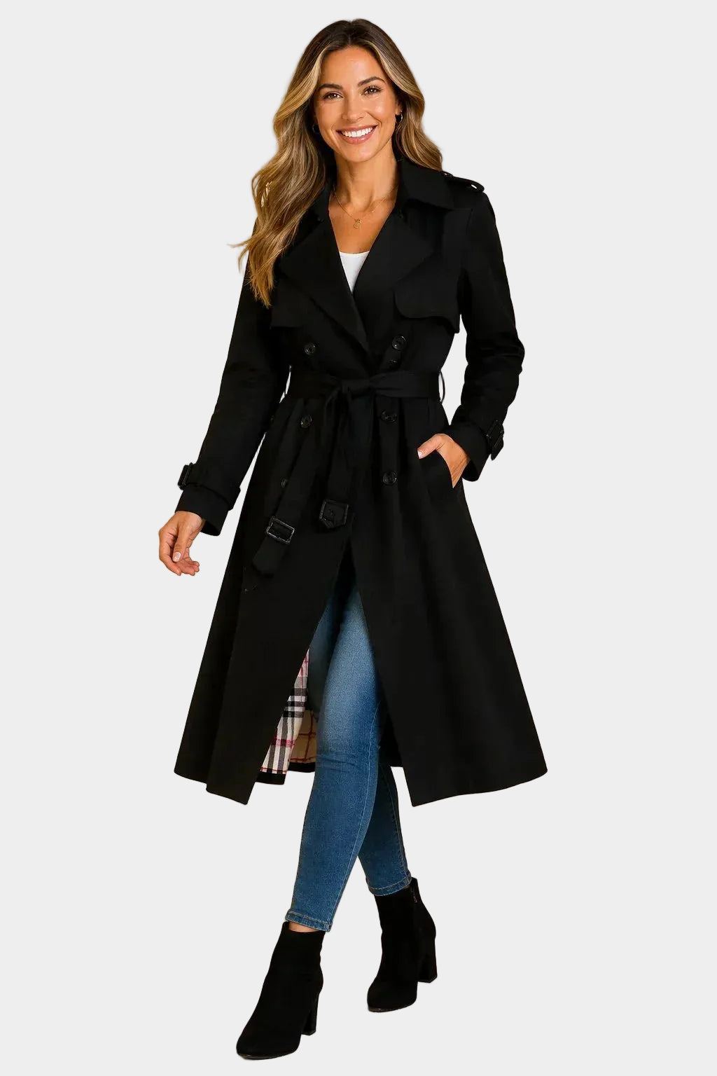 Zelia – trench donna lungo doppiopetto con cintura