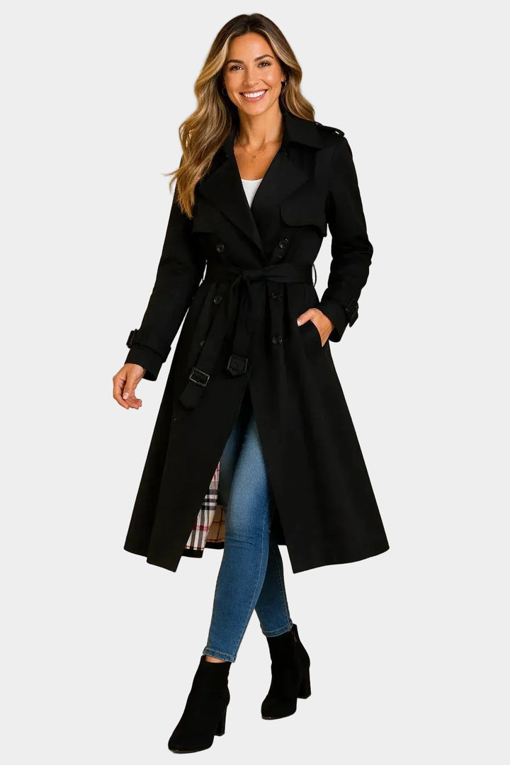 Zelia – trench donna lungo doppiopetto con cintura
