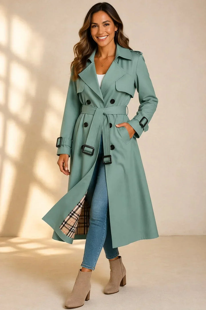Zelia – trench donna lungo doppiopetto con cintura