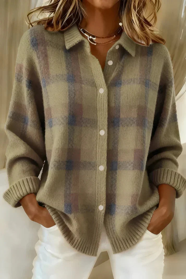 Camilla | cardigan donna a quadri con bottoni – cardigan in maglia caldo e morbido