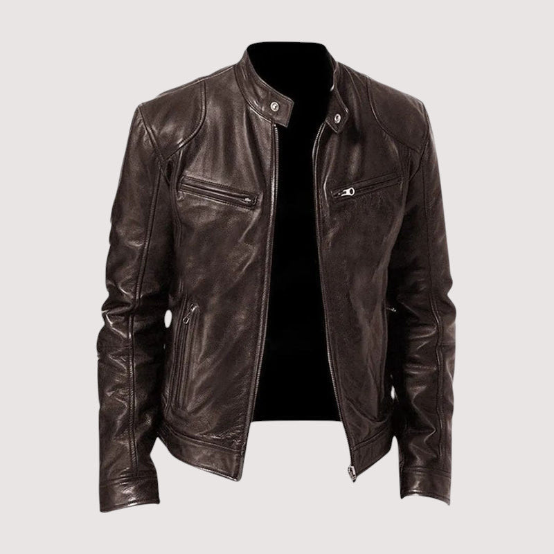 Giacomo | giacca in pelle uomo con collo alto e tasche con zip – giubbotto pelle