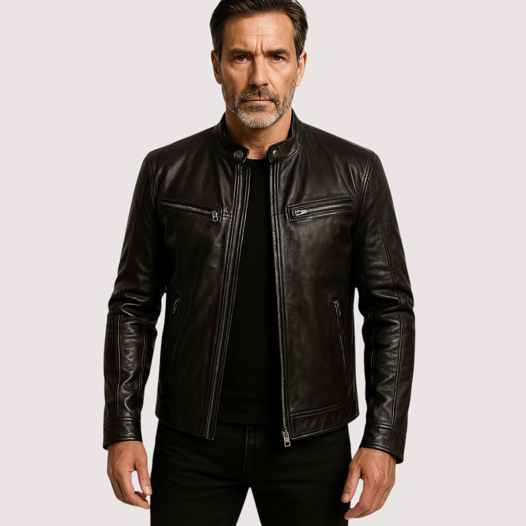 Giacomo | giacca in pelle uomo con collo alto e tasche con zip – giubbotto pelle