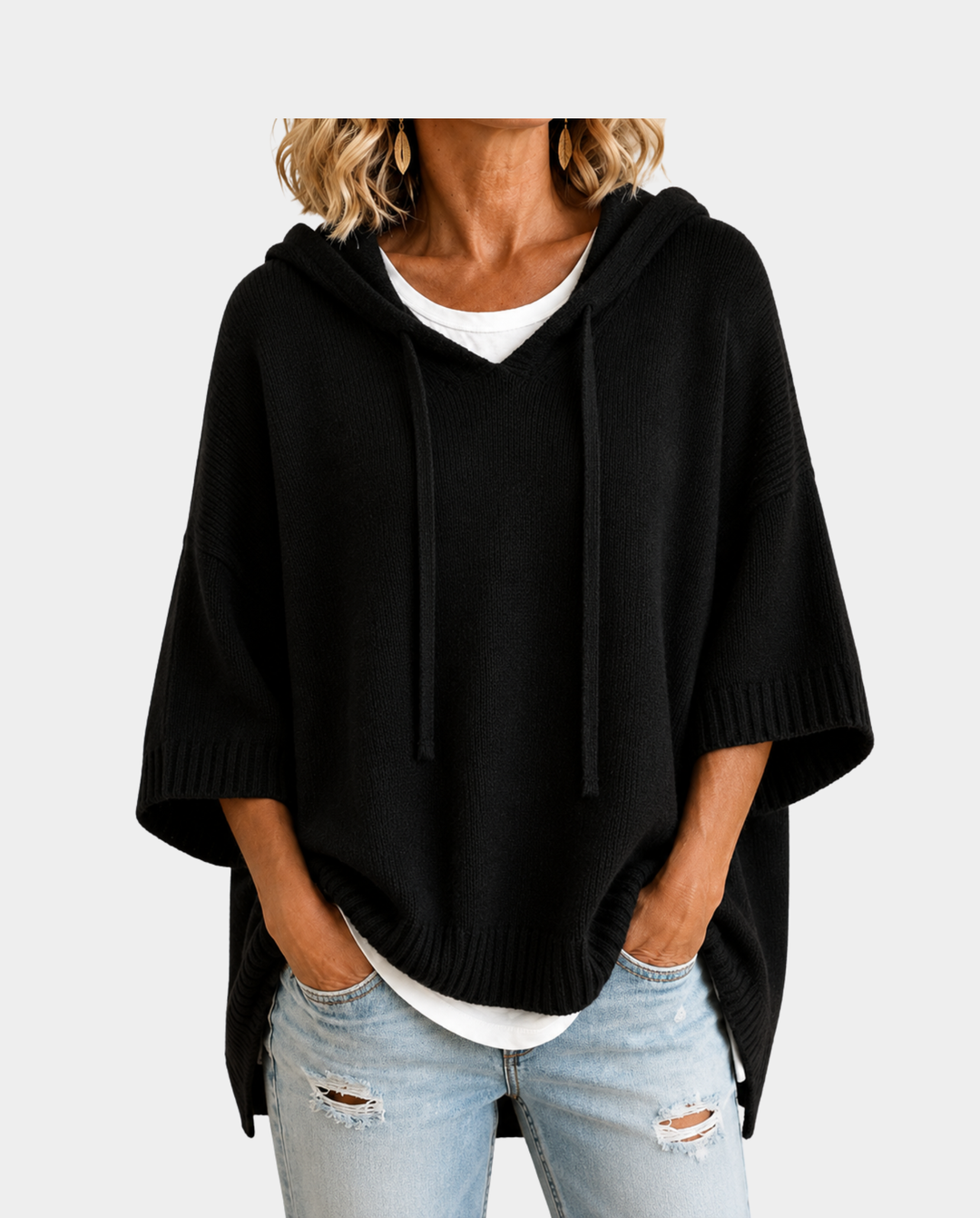 Poncho donna in maglia con cappuccio – Ottavia
