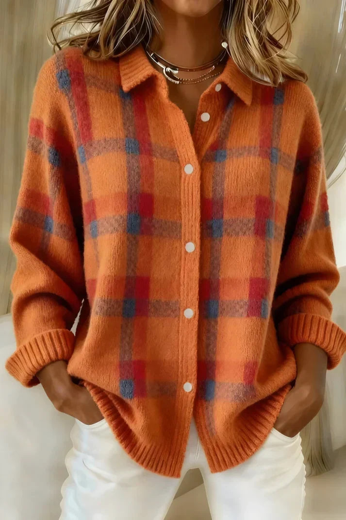 Camilla | cardigan donna a quadri con bottoni – cardigan in maglia caldo e morbido