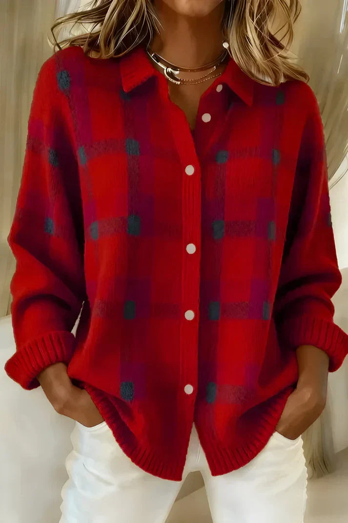 Camilla | cardigan donna a quadri con bottoni – cardigan in maglia caldo e morbido