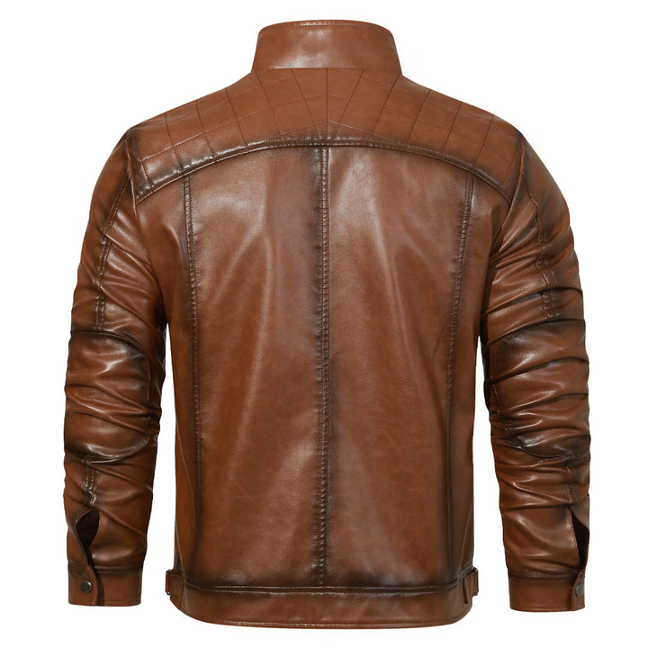 Ruggero | giubbotto in ecopelle uomo cognac – giacca vintage con cuciture