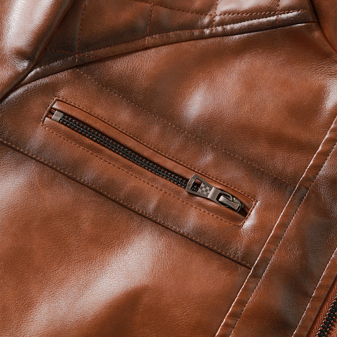Ruggero | giubbotto in ecopelle uomo cognac – giacca vintage con cuciture