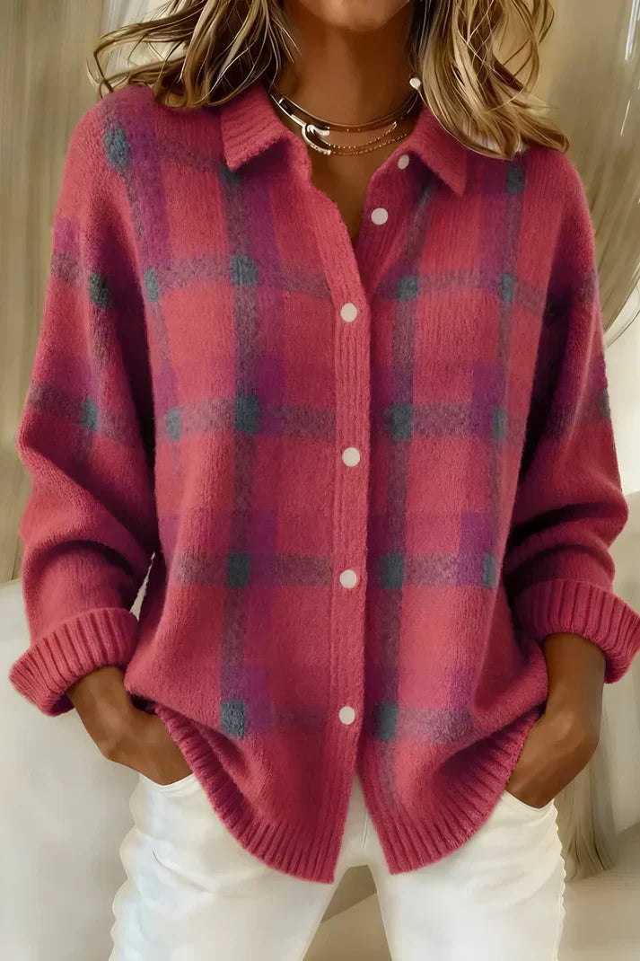 Camilla | cardigan donna a quadri con bottoni – cardigan in maglia caldo e morbido