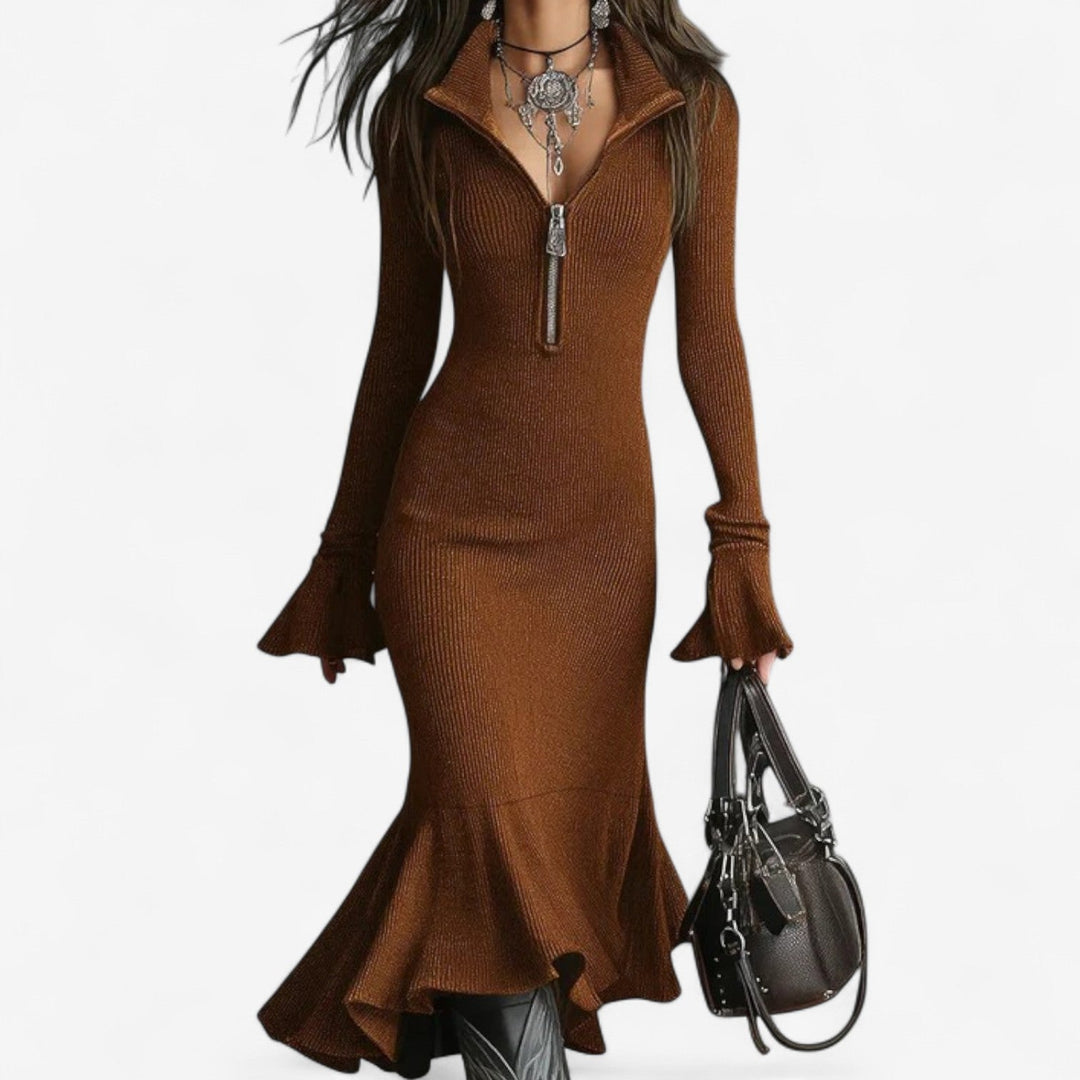 Palmira – vestito in maglia donna midi con mezza zip