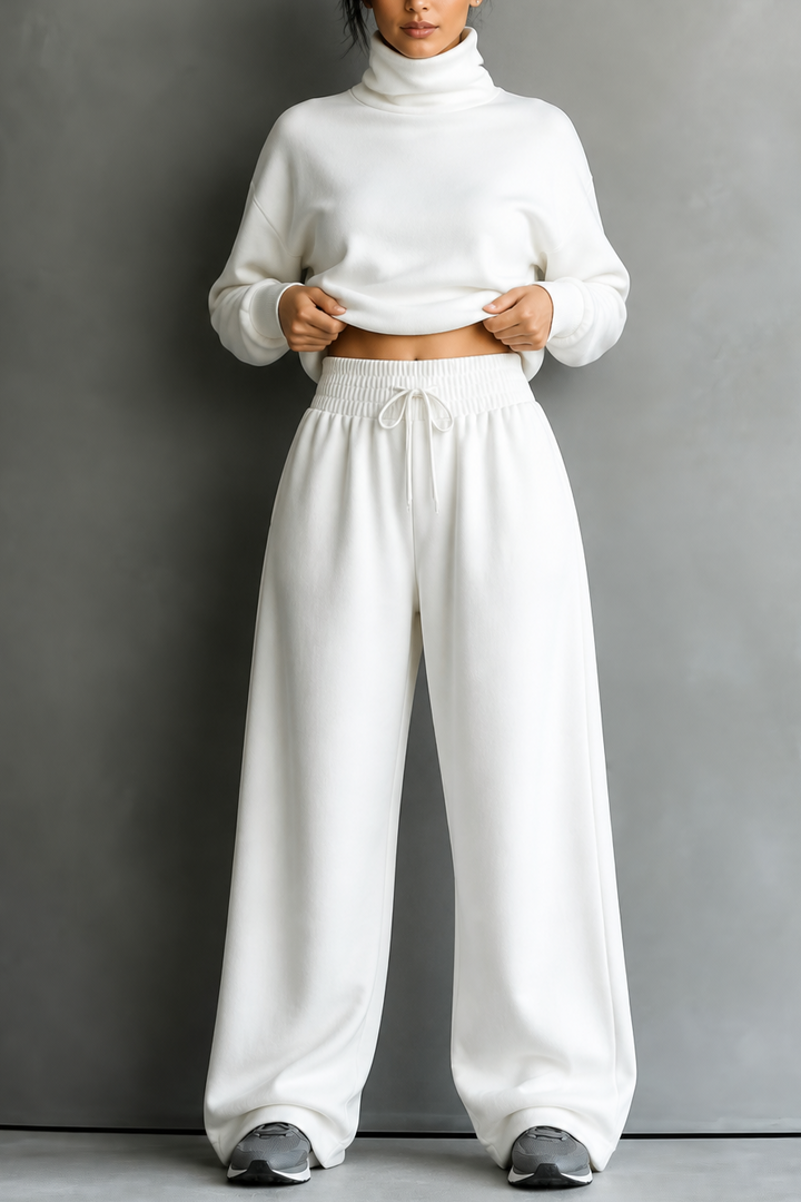 Paola | completo donna maglione collo alto e pantaloni larghi – set in maglia