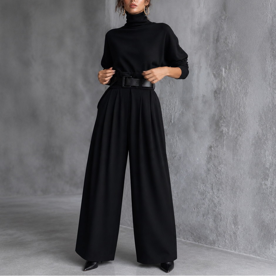 Ludovica | completo donna collo alto e pantaloni vita alta con cintura – set elegante