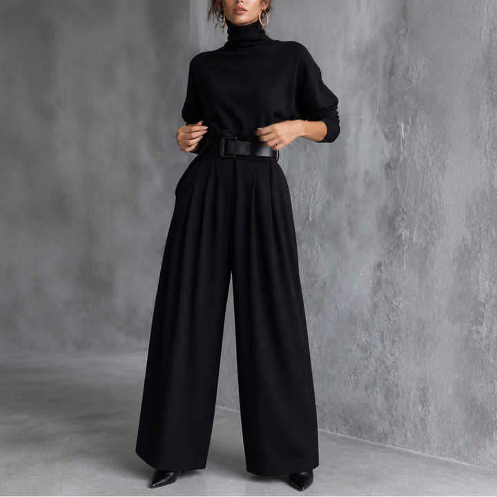 Ludovica | completo donna collo alto e pantaloni vita alta con cintura – set elegante